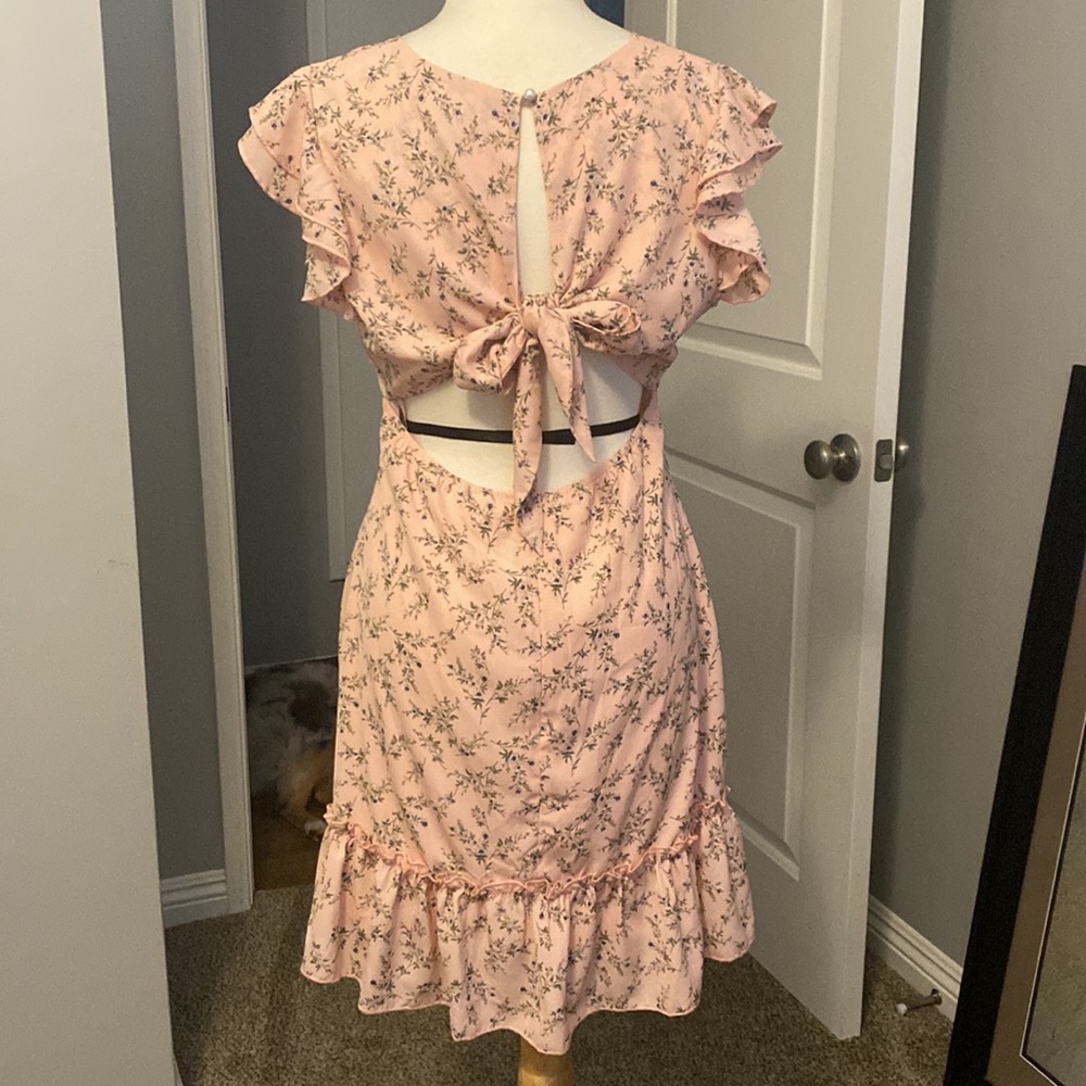 Romantic Pink Flower Ruffle Dress w/ Tie Back Never Worn Sz L